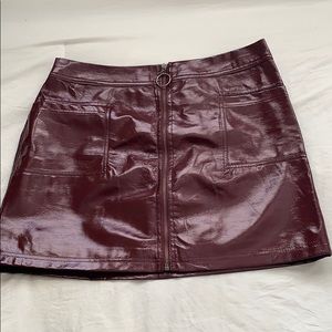 Maroon PatentLeather ZipUp Skirt